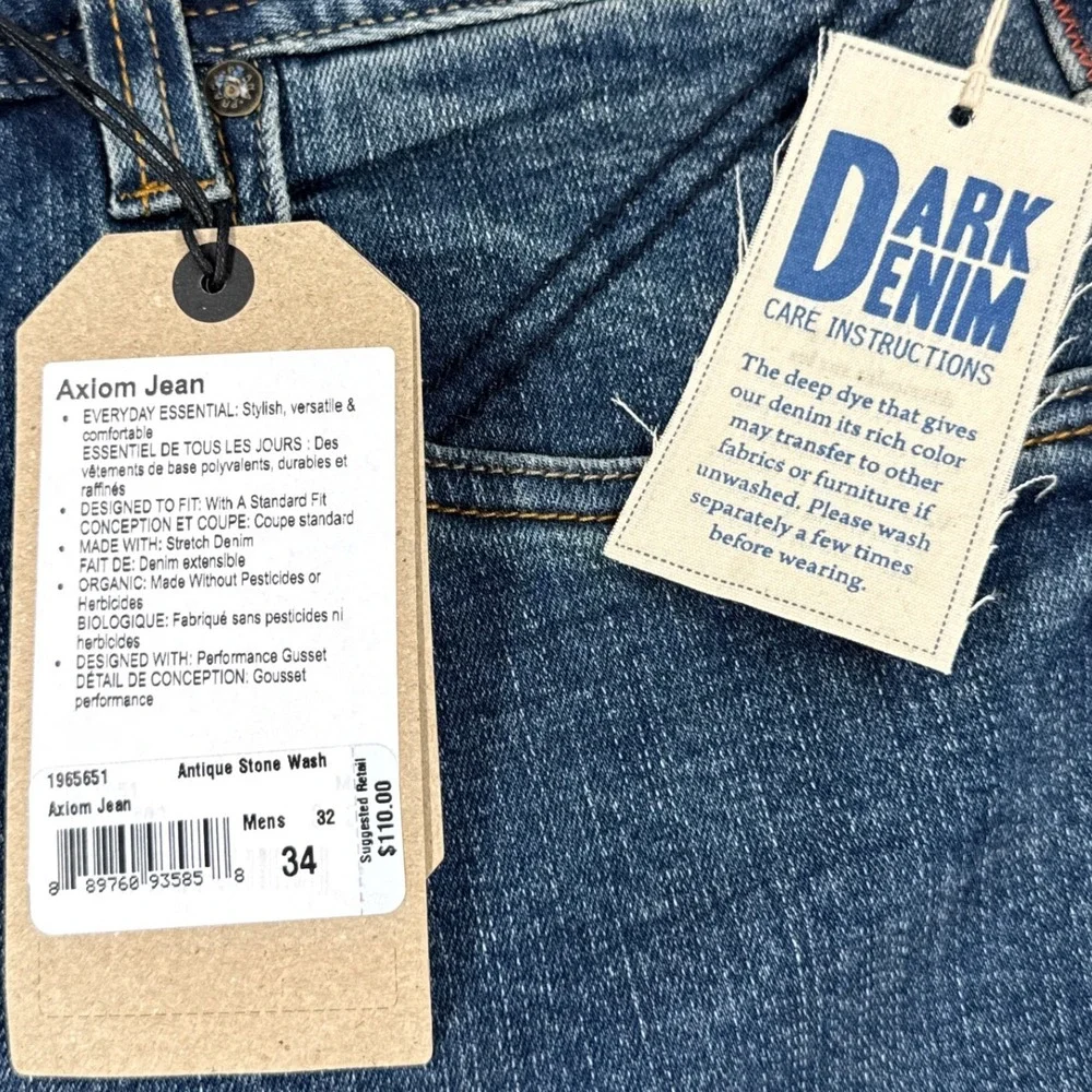 PRANA Axiom Jean Mens 34x32 Antique Stone Wash Organic Stretch Denim NWT